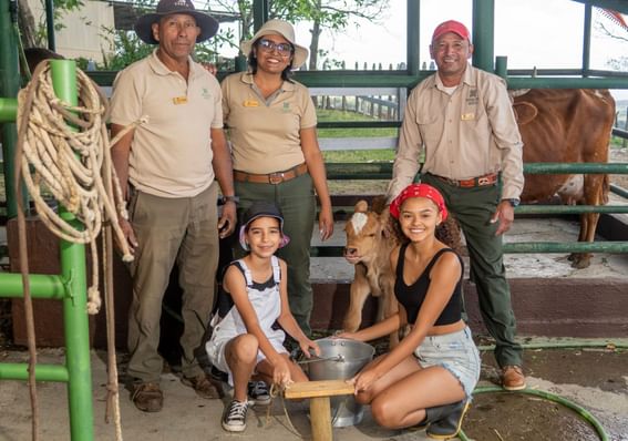 People posing by a cattle pen at Buena Vista Del Rincon