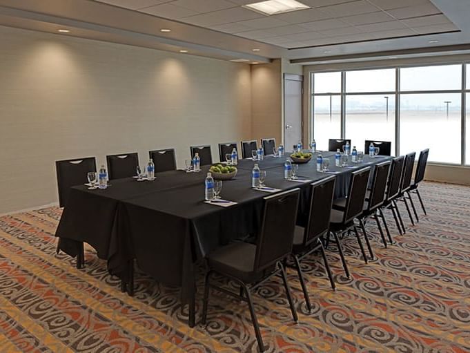 Conference table set-up in Crowsnest Room at Hotel Clique Calgary Airport