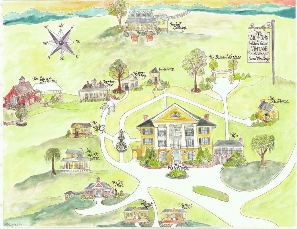 Drawing of the Inn at Willow Grove hotel map