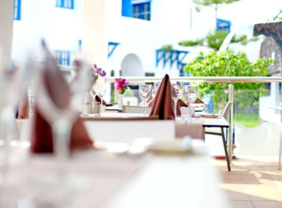 A table setup in the Villas Restaurant at Bahia Fanabe & Villas