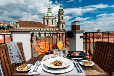 Rooftop terrace at Aria Hotel in Prague