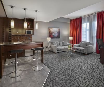 Bar & living area in a Platinum Suite at Matrix Hotel