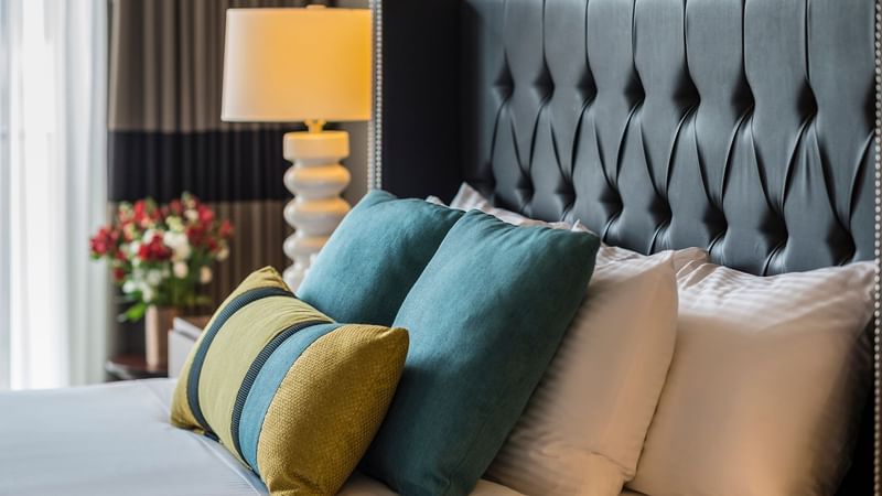 Close-up of a bed in Emerald Suite at Warwick Seattle