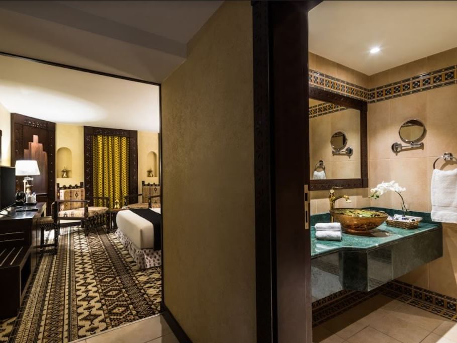 View of Najdi Room & the bathroom vanity at Mena Andalusia