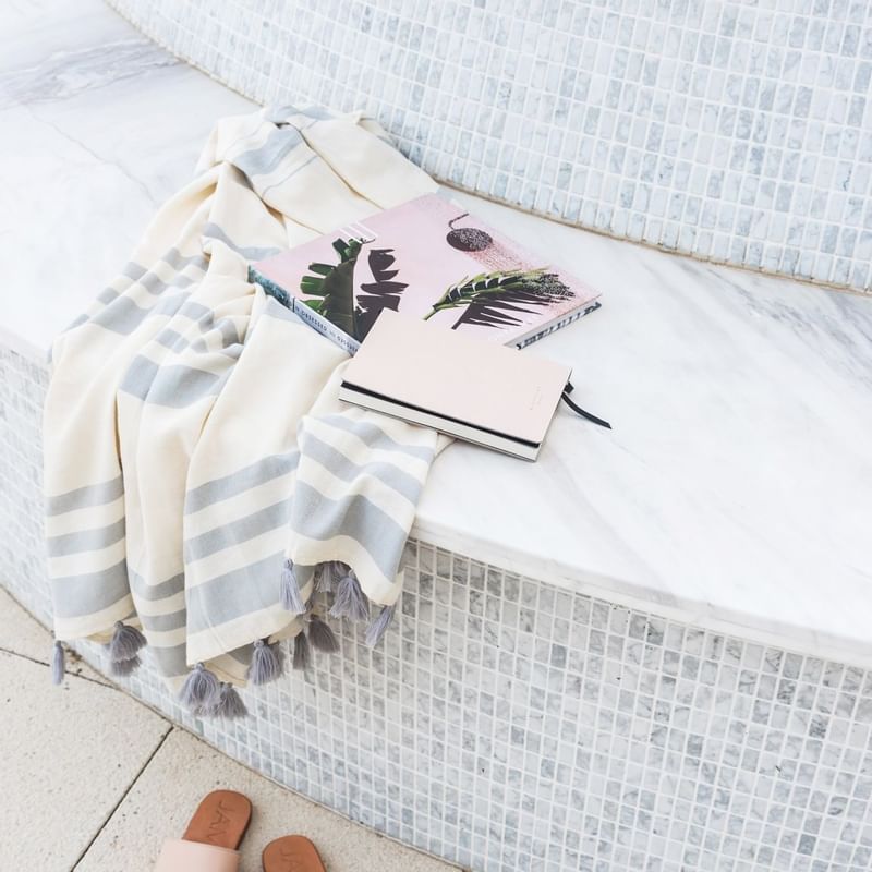 Close-up of books on a lounge at Crown Metropol Perth