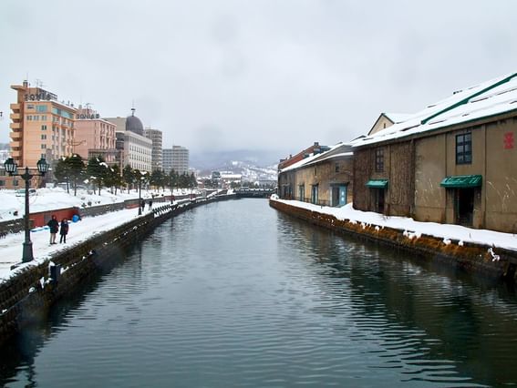 Otaru canal with building on sides near Grand Park Otaru