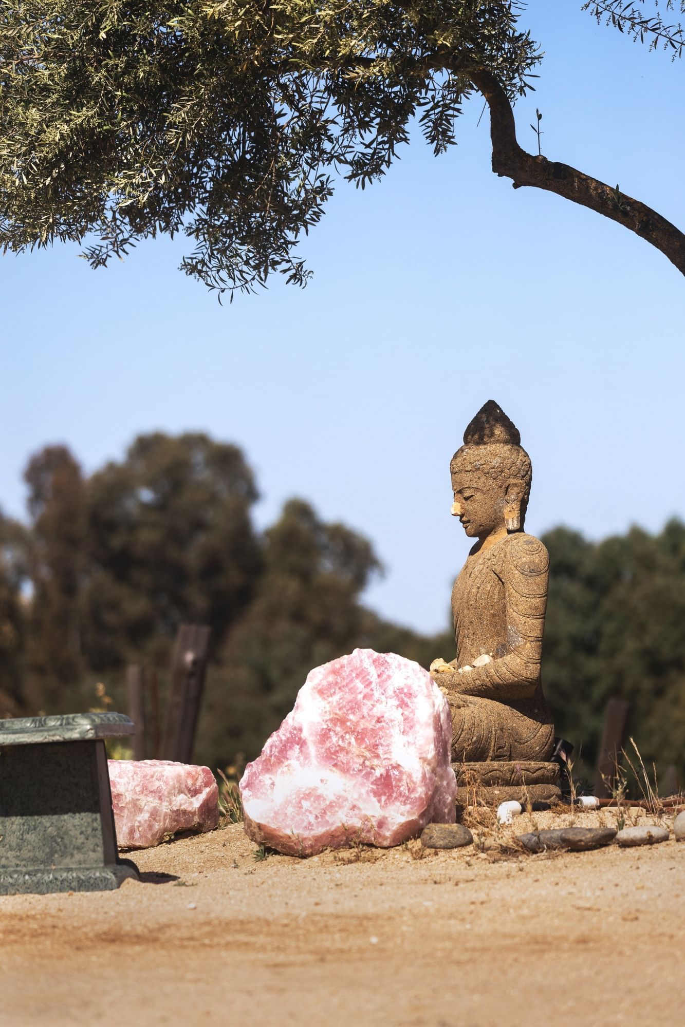 Lorem ipsum Stone sculpture siting in outdoor garden area