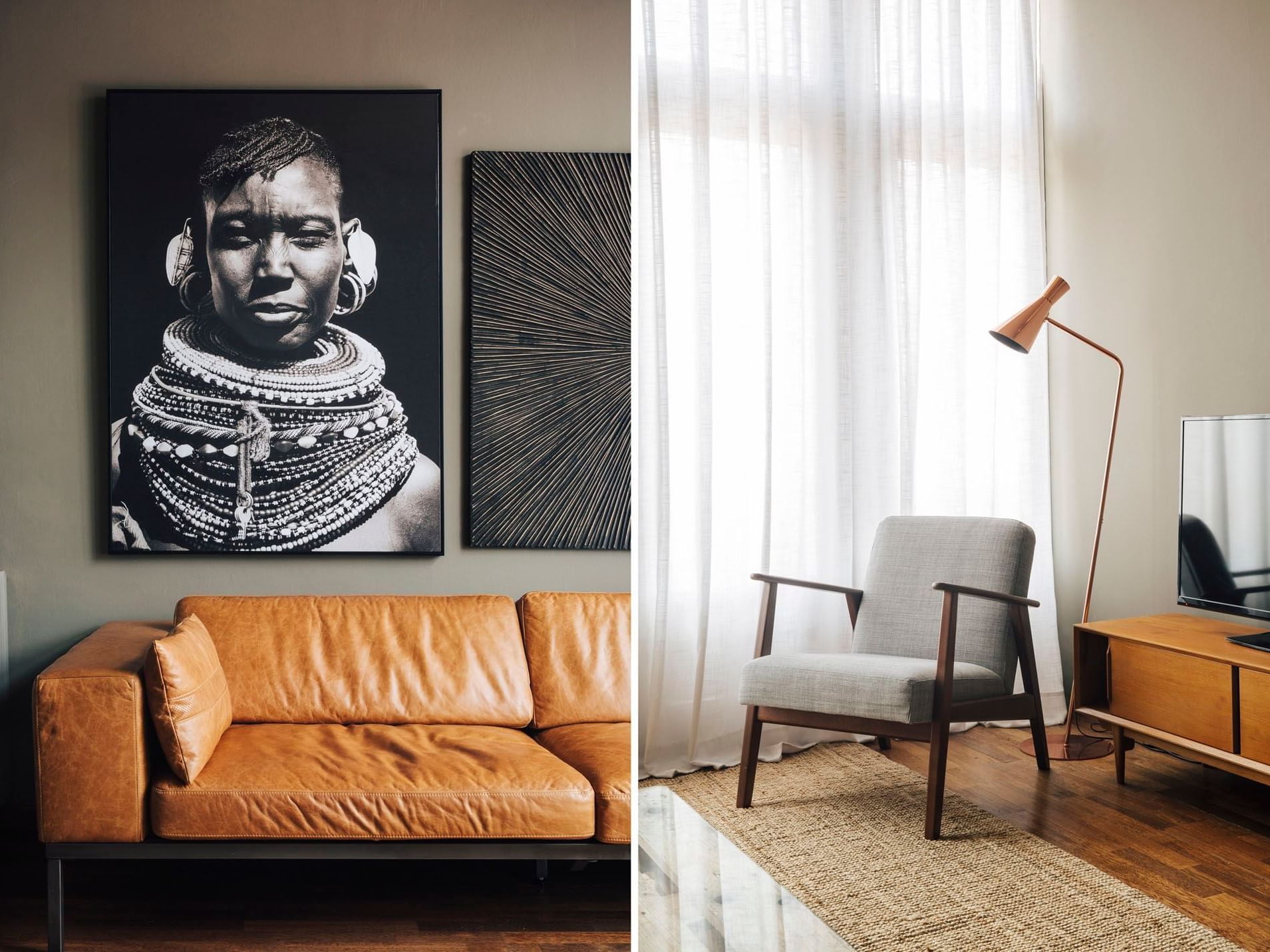 A collage of the deluxe room living area at Barcelona Apartment