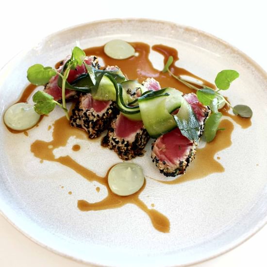 delicious sesame crusted tuna with cucumber