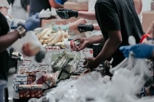 Volunteers in Orlando handing out food to those who need it. 