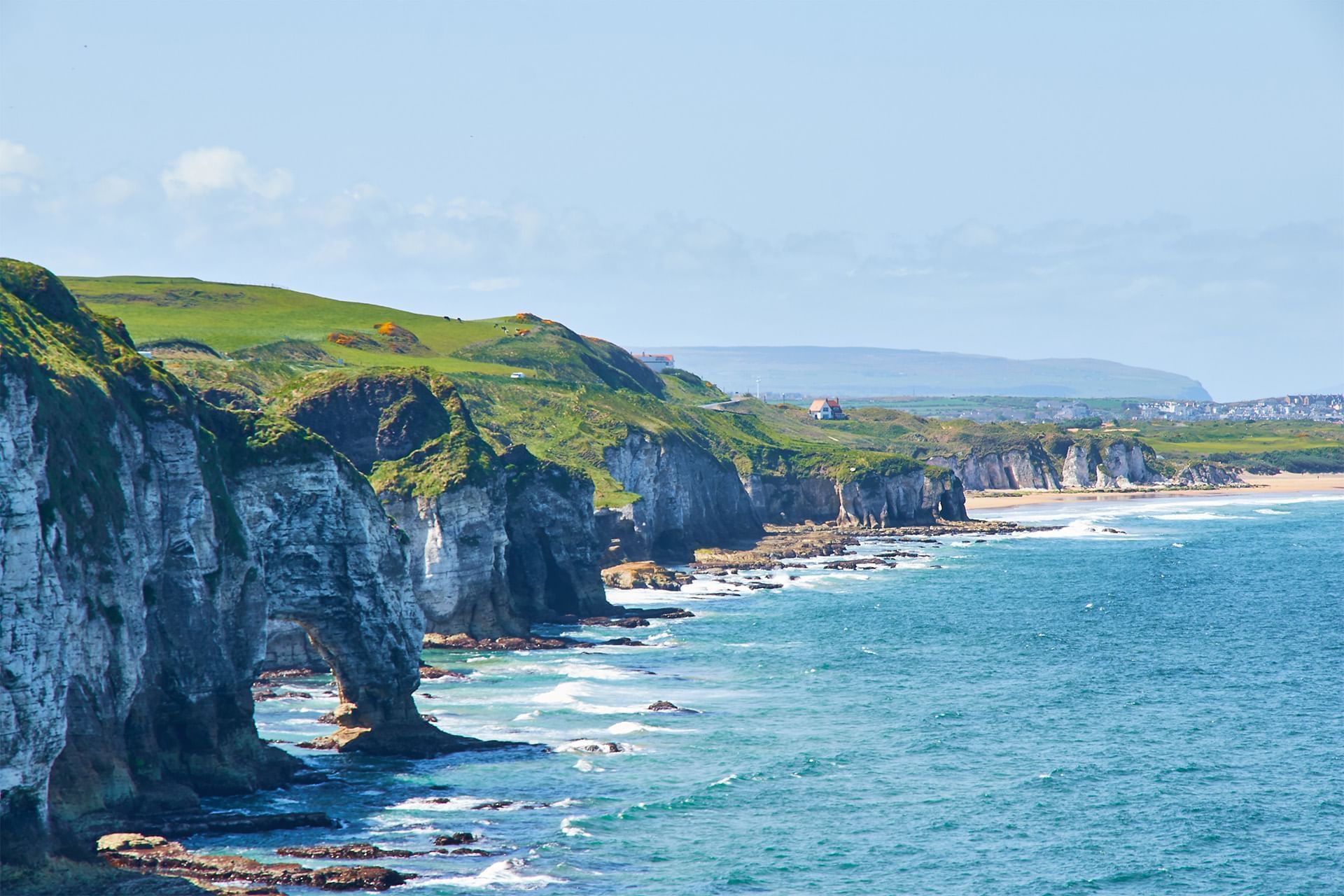 Aerial view of Whiterocks Beach near Dunluce Lodge