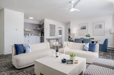 Guest room living area with sofa at Ogunquit River Inn