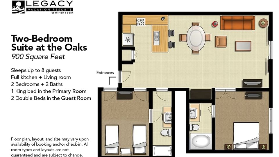 Floorplan, Two-Bedroom Suite at the Oaks, Legacy Vacation Resorts