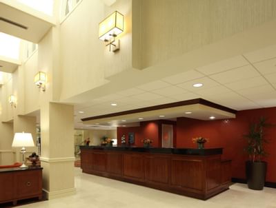 front desk in hotel lobby