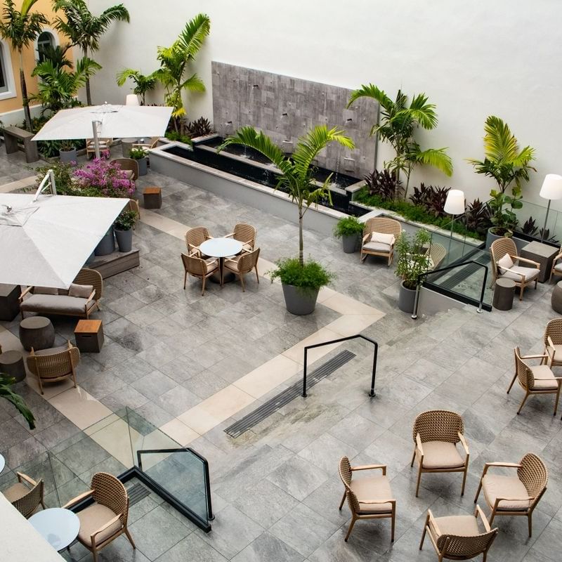 Restaurant dining tables in outside terrace