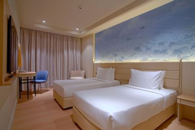 Work desk, TV & lounge chair by the beds in Superior Twin at Cititel Express Kota Kinabalu