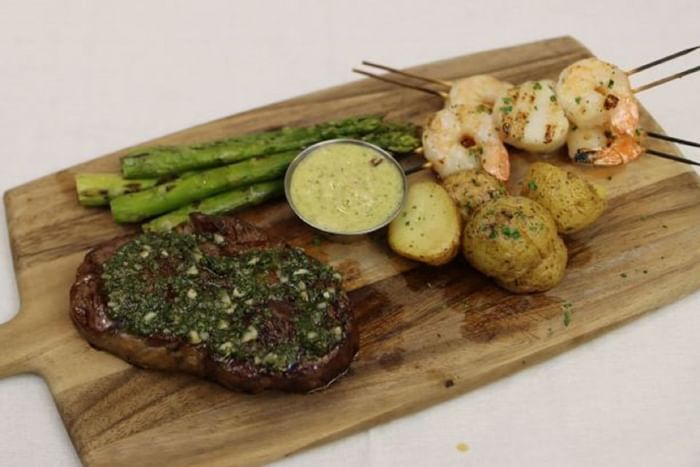Close-up of a Surf & Turf platter served at Hotel Halifax