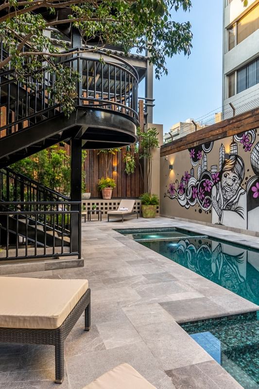 View of stairs by pool side at Dominion Suites Polanco