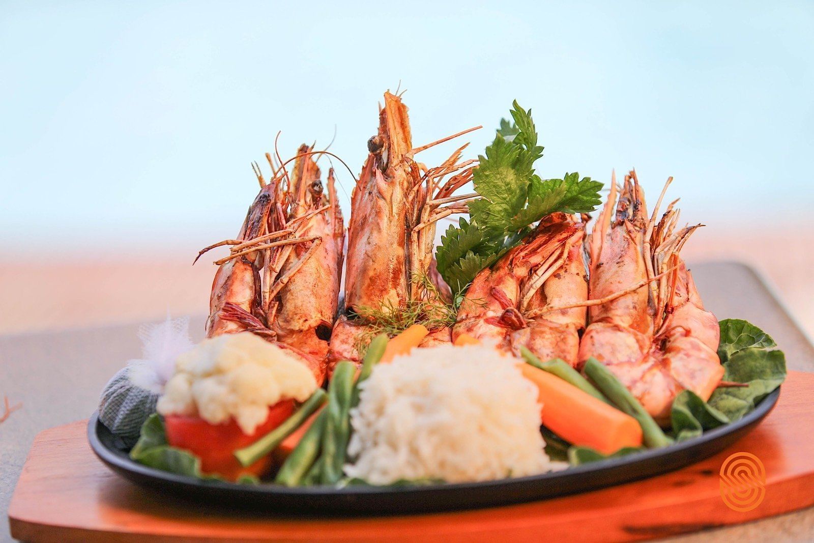 Closeup of Prawns dish at Ziwani Café in Lake Kivu Serena Hotel