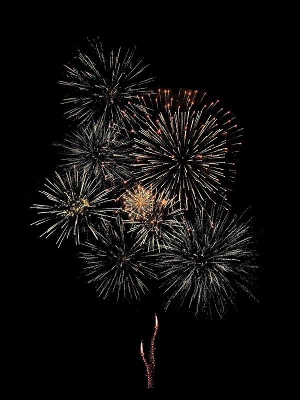 Vibrant celebratory fireworks bursting in the night sky at Warwick Jeddh Hotel & Spa