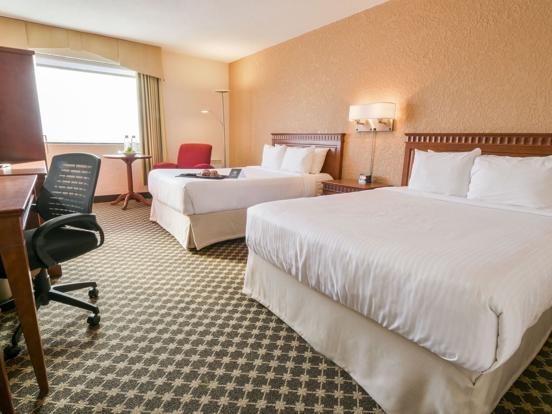double bed room with desk