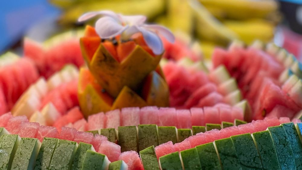 Watermelon slices arranged in a decorative pattern at Nukunuku Restaurant & Bar in Korolevu at The Naviti Resort - Fiji.