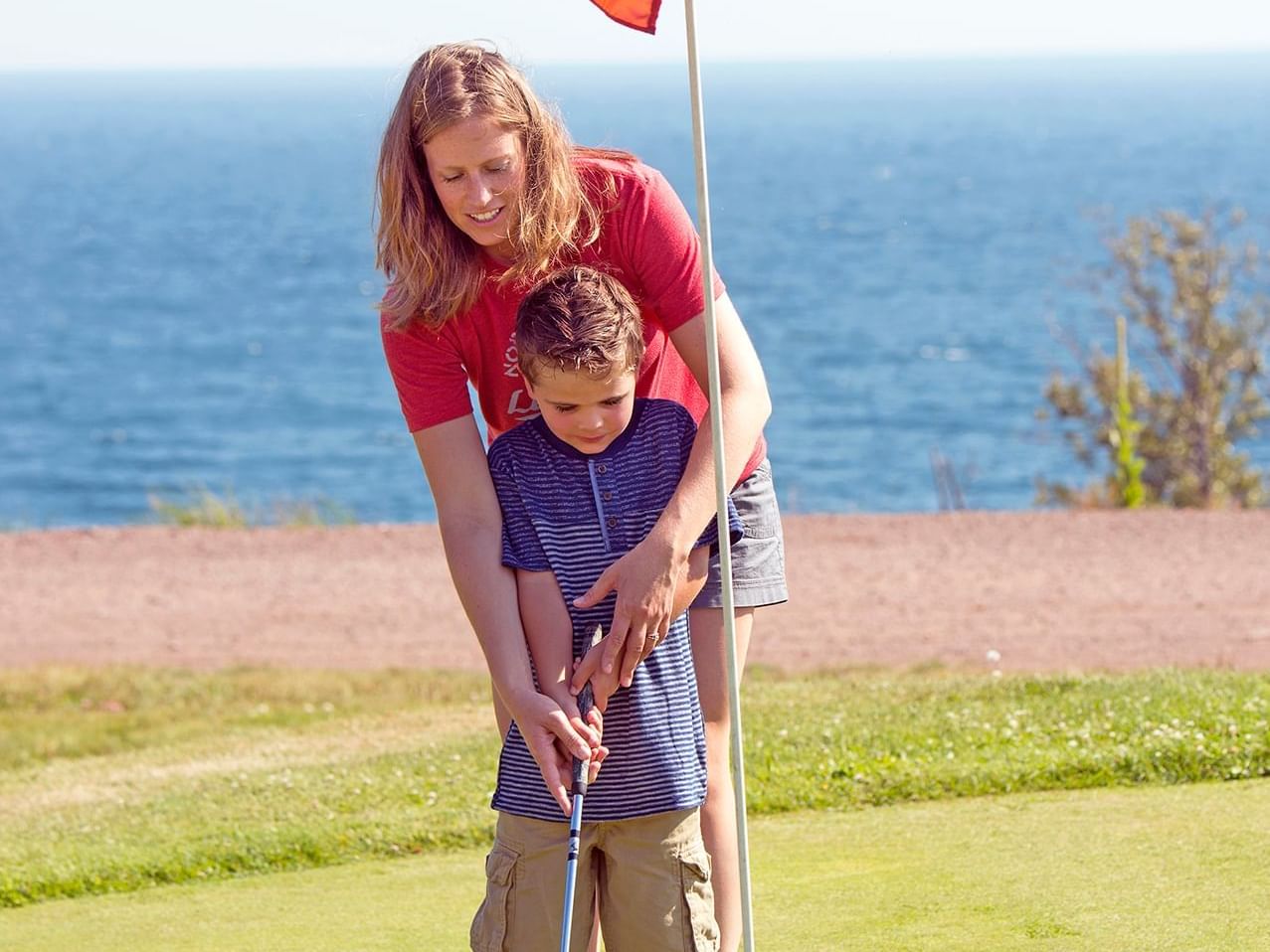 Mother and son at the Golf Course in Lutsen Resort