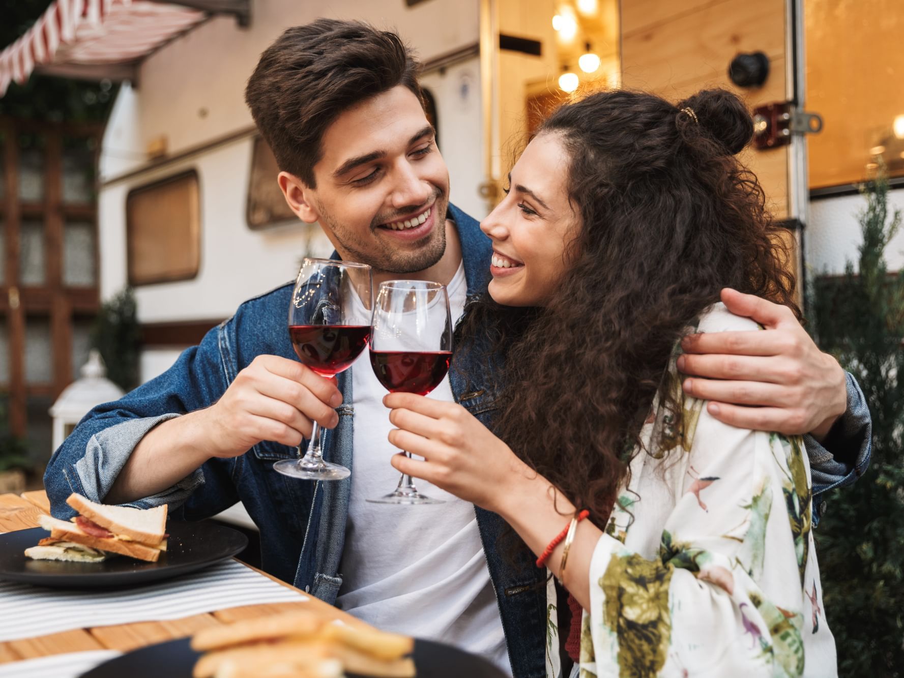 Couple toasting wine in Restaurant at Hotel Factory Green