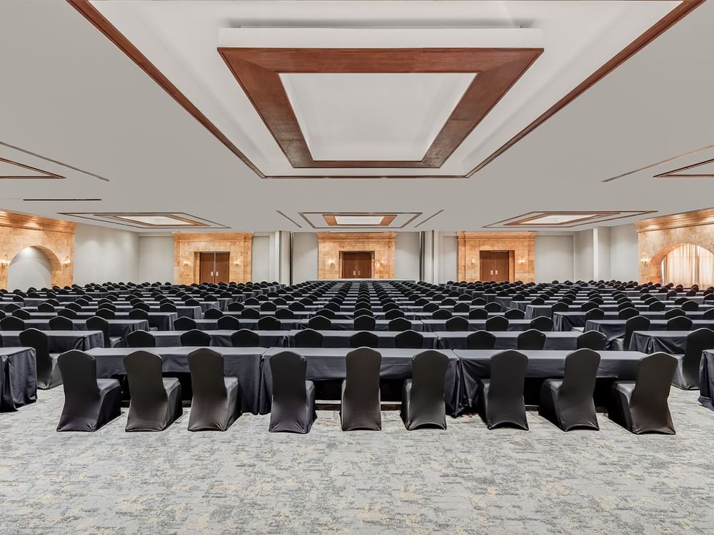 Classroom set-up in Gran Condesa with carpeted floors at Fiesta Americana