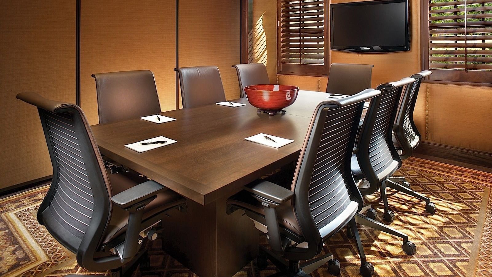 Mess hall table setup in Candela Boardroom at Brazilian Court