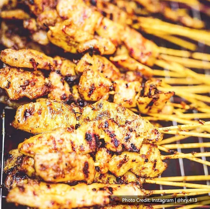 Chicken satay street food found in penang international food festival