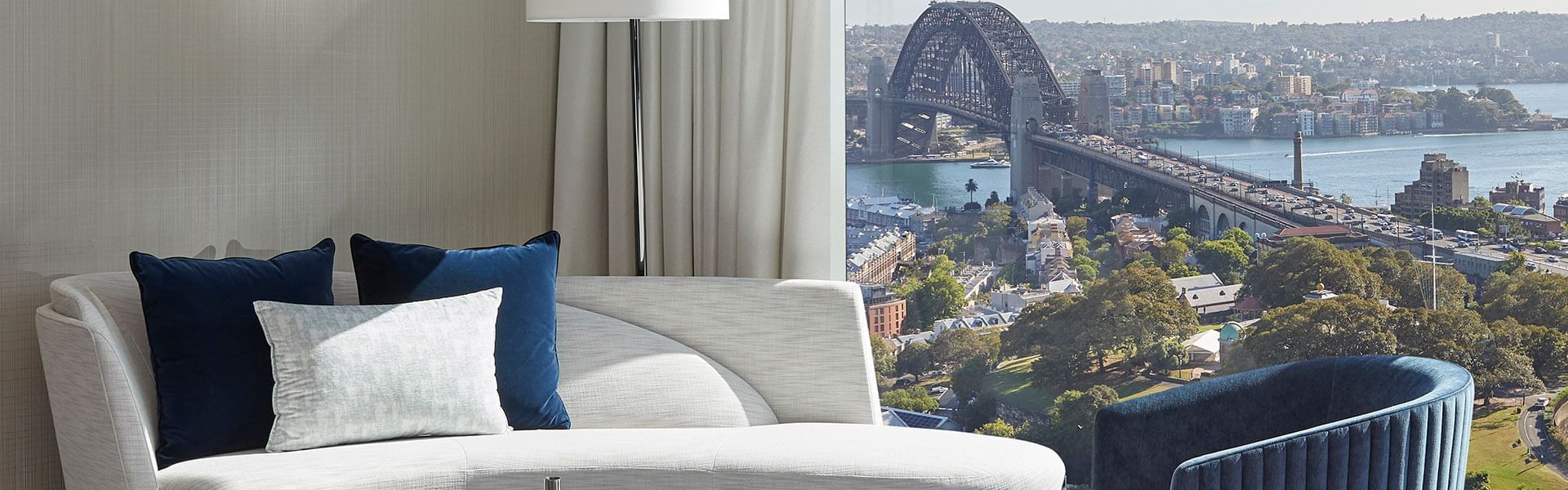 Living room with the city view at Crown Towers Sydney