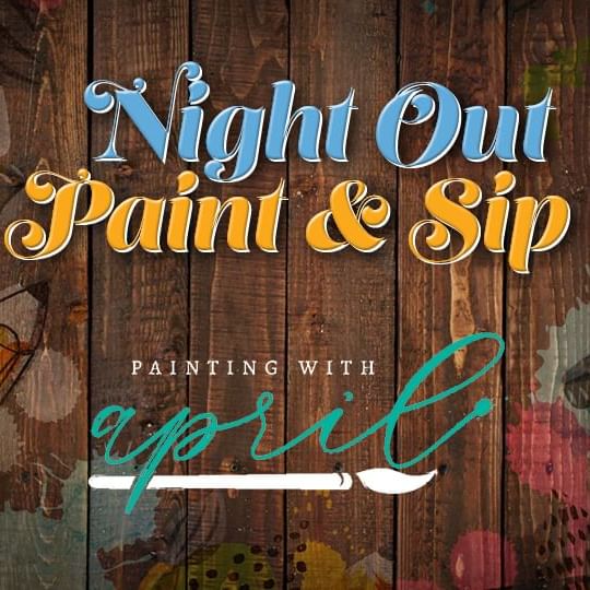 Night Out Paint and Sip Event Logo against a brown wood background