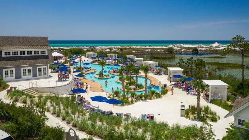Aerial view of the hotel & pool area of Watersound Inn