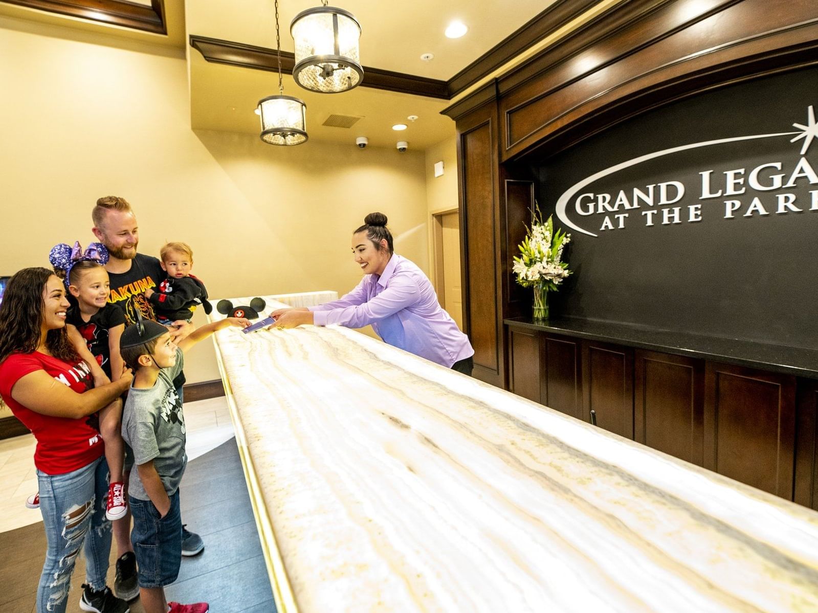 The front desk at Grand Legacy at The Park Anaheim.