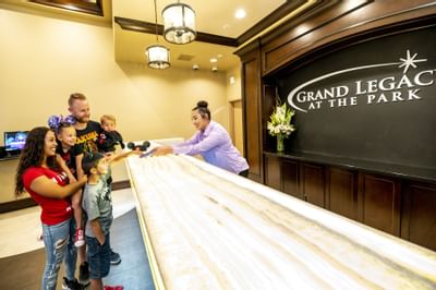 The front desk at Hotel Grand Legacy at The Park Anaheim.