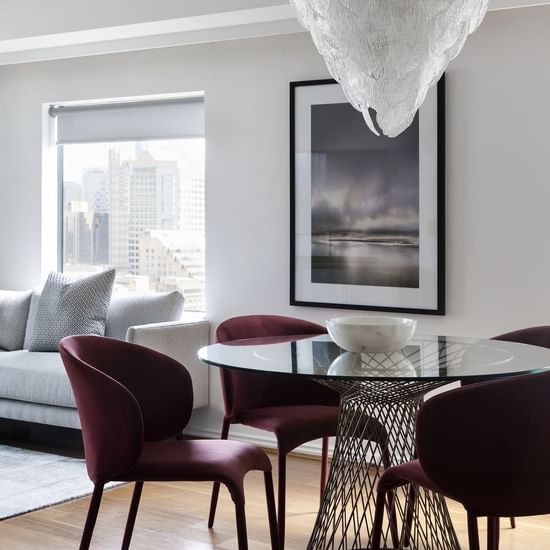 Dining table by lounge area in Park Suite by Coco Republic at Pullman Sydney Hyde Park