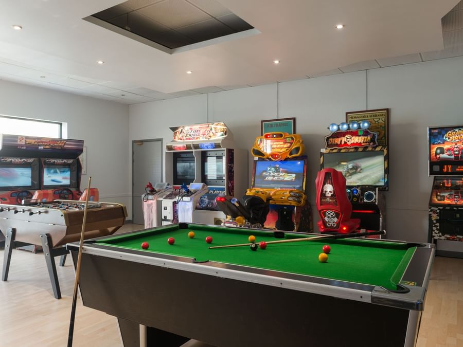 Wooden interior billiard room in Hotel Alteora
