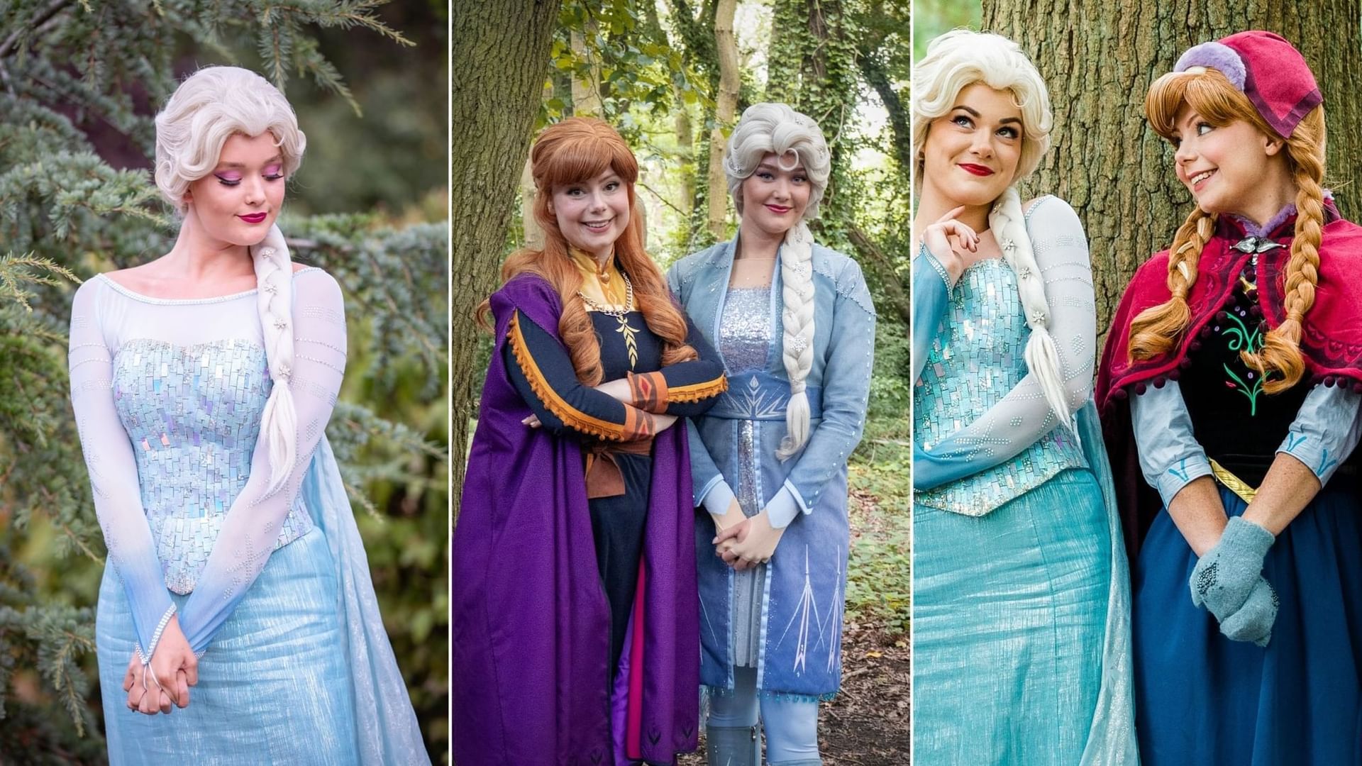 Collage of images of Elsa and Anna posing, in the open air, for a photo shoot at Orsett Hall Hotel