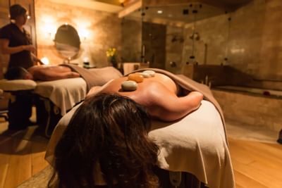 Hot Stone back massage done in the spa at Stein Eriksen Lodge