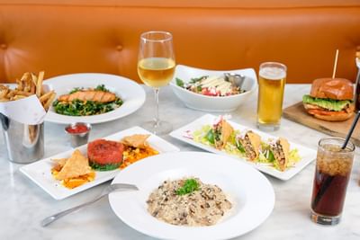 Close-up of some assorted food & drinks at South Beach Hotel
