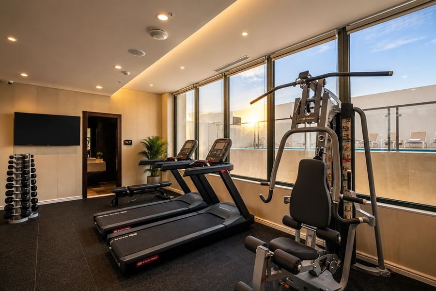 Treadmills and multi-gym equipment at Naviti by Warwick Jeddah, featuring gym facilities at a Boutique Hotel in Jeddah