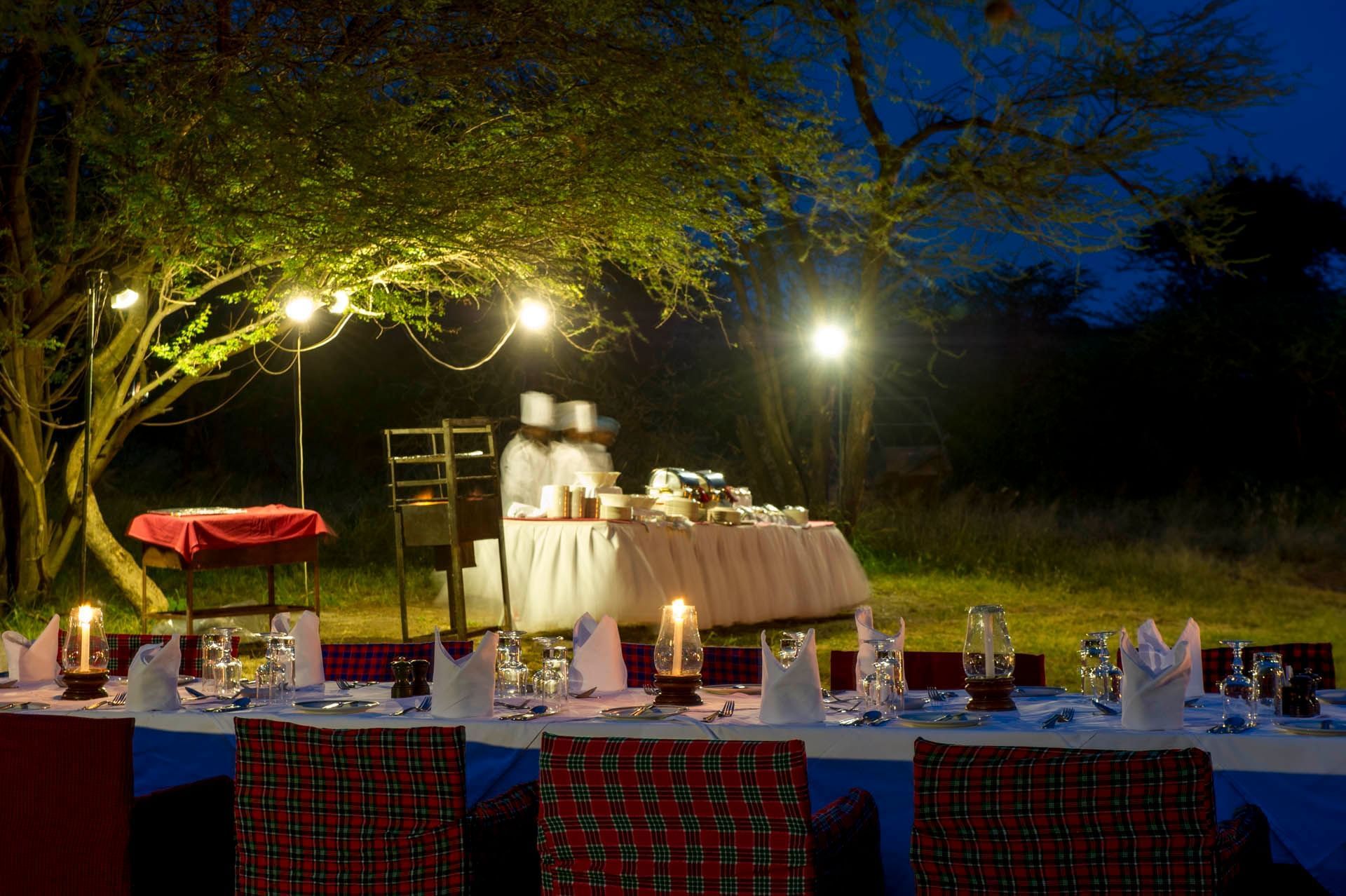 A Bush Dinner Buffet setup at Serengeti Serena Safari Lodge