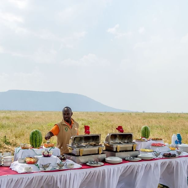 A Bush breakfast buffet at Serengeti Serena Safari Lodge