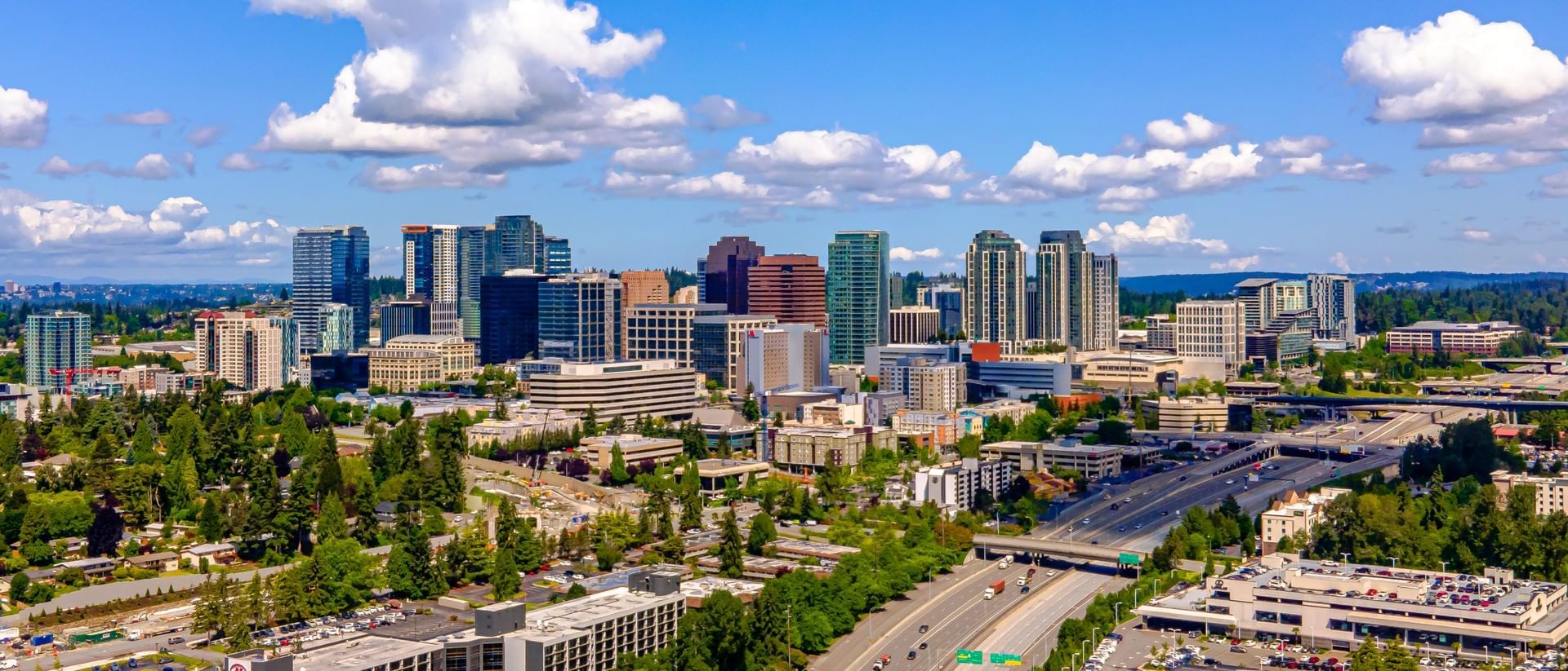 Aerial shot of downtown Bellevue on sunny day