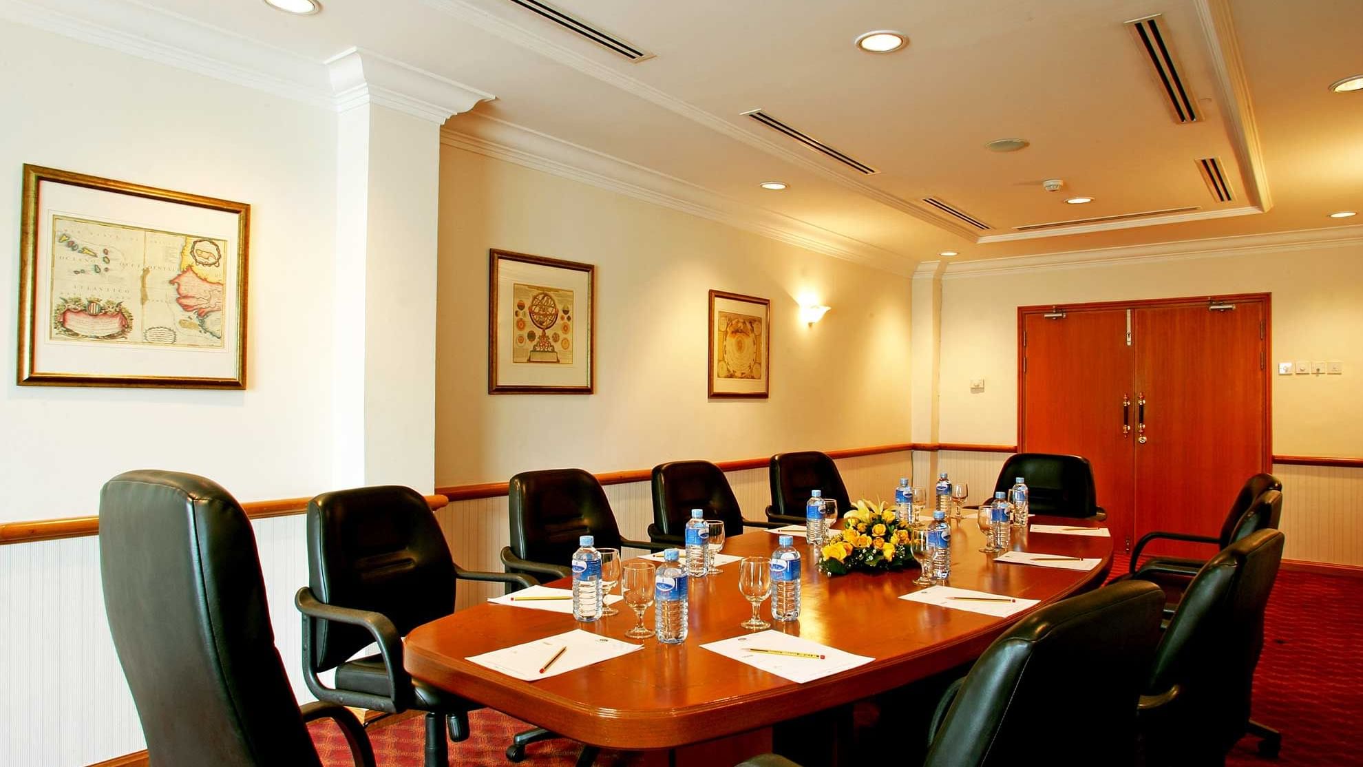 Boardroom table arranged in Kirirom Room of Sunway Hotel Phnom Penh