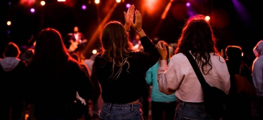 Crowd enjoying live music at night