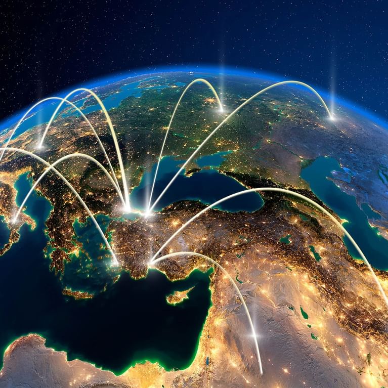 Image of Global world telecommunication network with nodes connected
