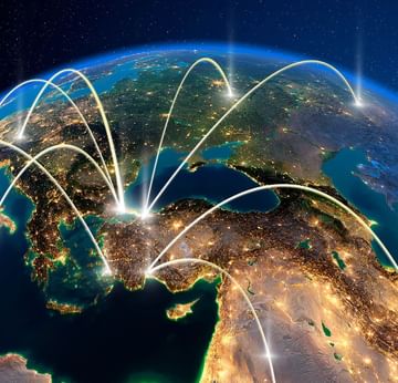 Image of Global world telecommunication network with nodes connected used at Titanic Hotels