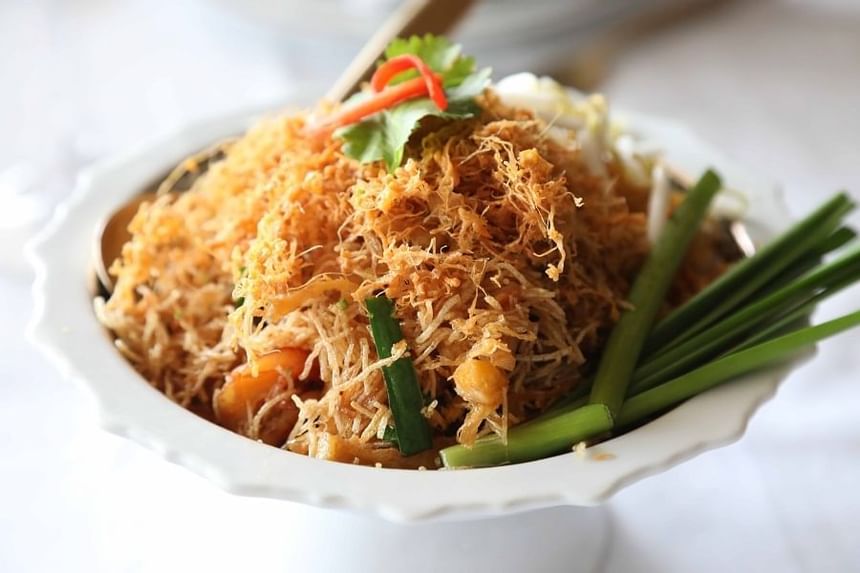 Authentic shrimp noodle dish at Okura Prestige Bangkok